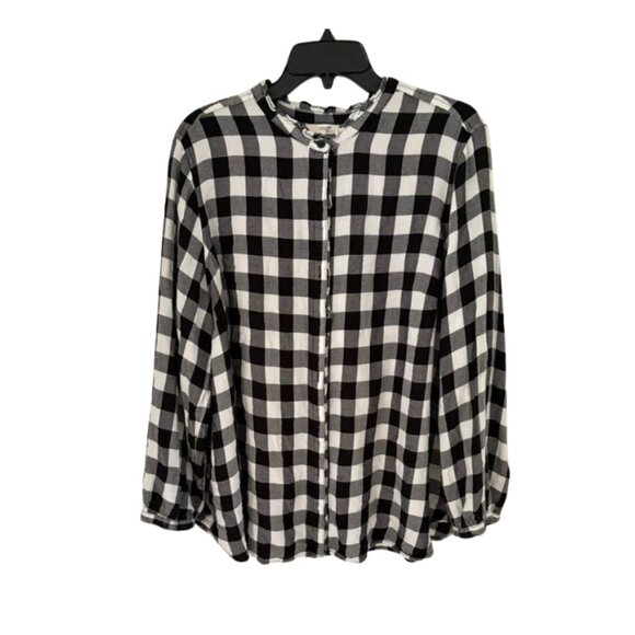 Terra & Sky Black White Gingham Blouse 2X - Picture 2 of 3